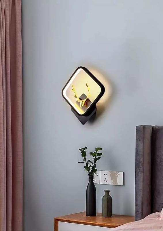 HDC LED Stag Golden Deer Square Wall Lamp Light- Warm White, Gold, Black