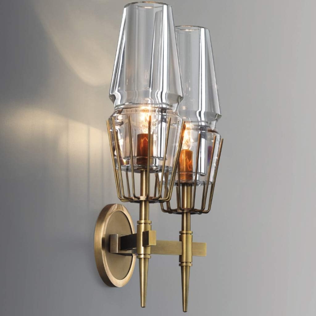 HDC 2 Light Gold Metal Amber Glass Wall Light Copper Metal - Warm White