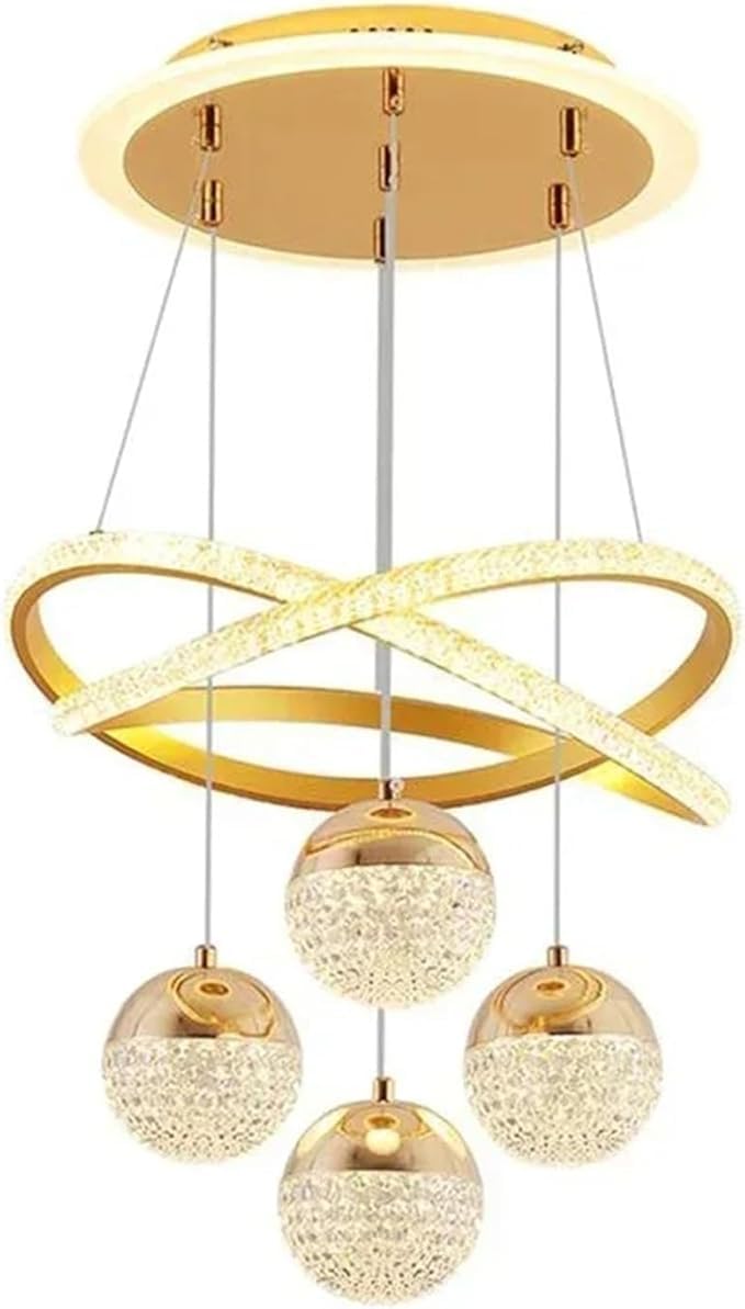 Ojaro Modern Gold Crystal LED Pendant Chandelier Light for Dining Room, Living Room & Bedroom