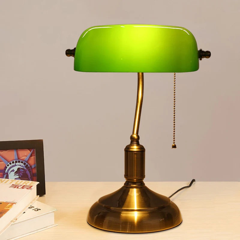 Hdc Retro Home Classic Green Bankers Table Lamp with Glass Shade and Brass Base