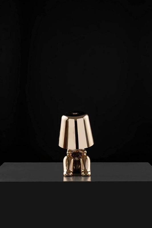 Hdc Nordic Golden Sitting & Thinking Luxury Portable LED Desk Lamp Cafe Bar Restaurant Sitting Stylish Little Golden Man Home Decoration Night Light