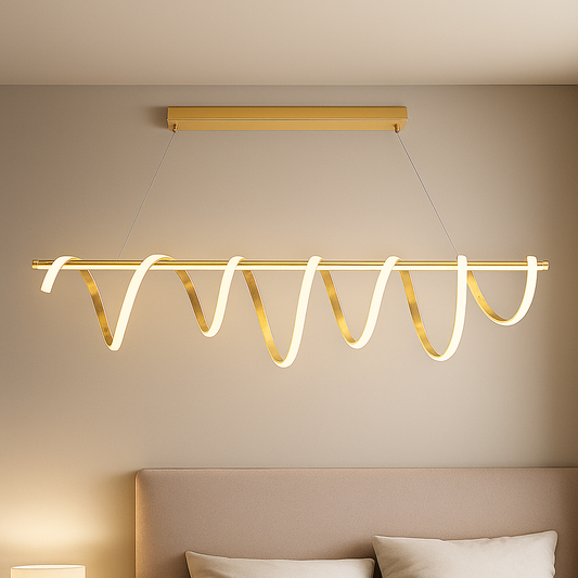 Hdc Gold Electroplated LED Pendant Chandelier Twisty Curl Lights Dining Room Lamp - Tricolor