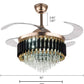 HDC 42" Modern Creative Design Chandelier Ceiling Fan with LED Lighting,Crystal Chandelier Fan Gold Retractable Ceiling Fan Light