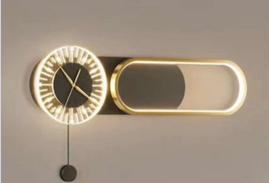 HDC Modern LED Wall Lamp With Integrated Clock Metal Art For Home Decor