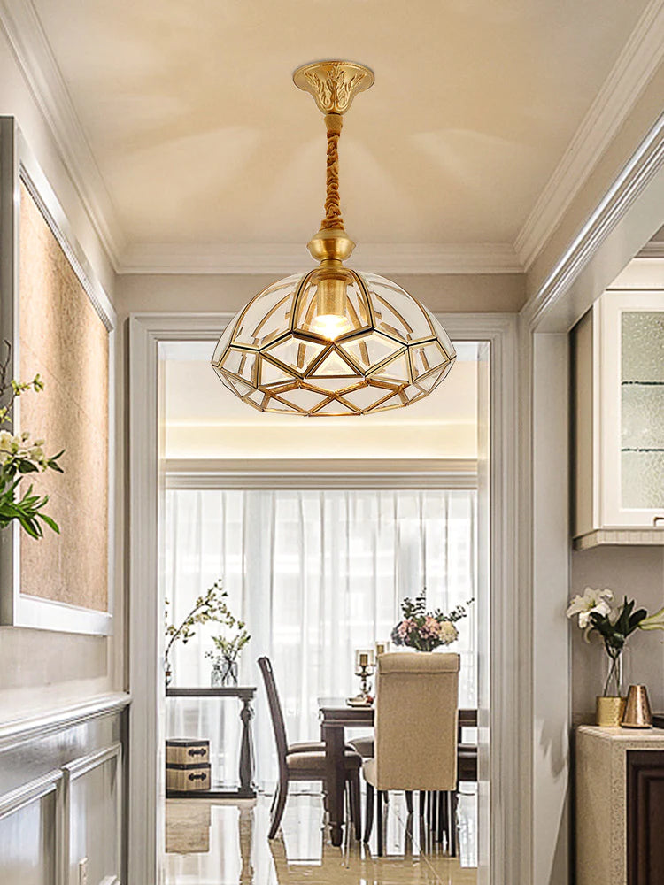 HDC 1 Light Brass Vintage Gold Glass Pendant Ceiling Light Warm Whit