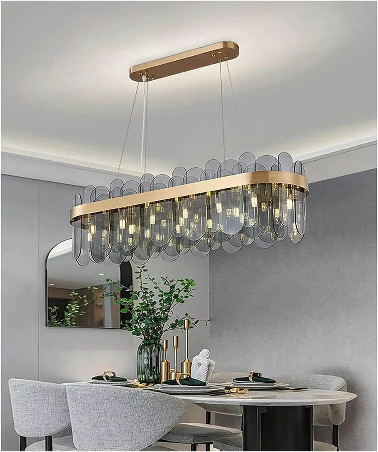HDC Modern Oval Glass Luxury Kitchen Island LED Chandelier