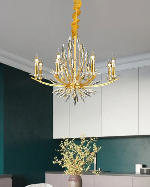 Hdc 8 Lights Crystal Beads Candle Chandelier For Living Room