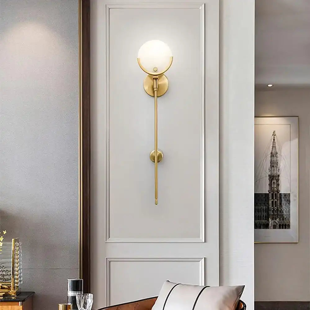 Hdc Golden Metal Geometric Led Wall Light With Round Marble Lampshade