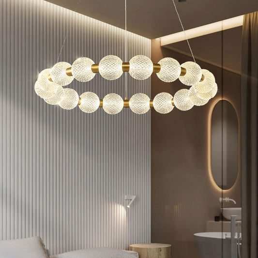 Hdc Gold Modern Chandelier, Ring LED Pendant Light, Acrylic Shade, 3-Colors Ceiling Light Hanging Lamp