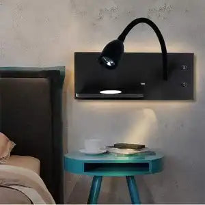Hdc Led Black Gooseneck Led Wall Light With Usb And Wireless Charging - Warm White