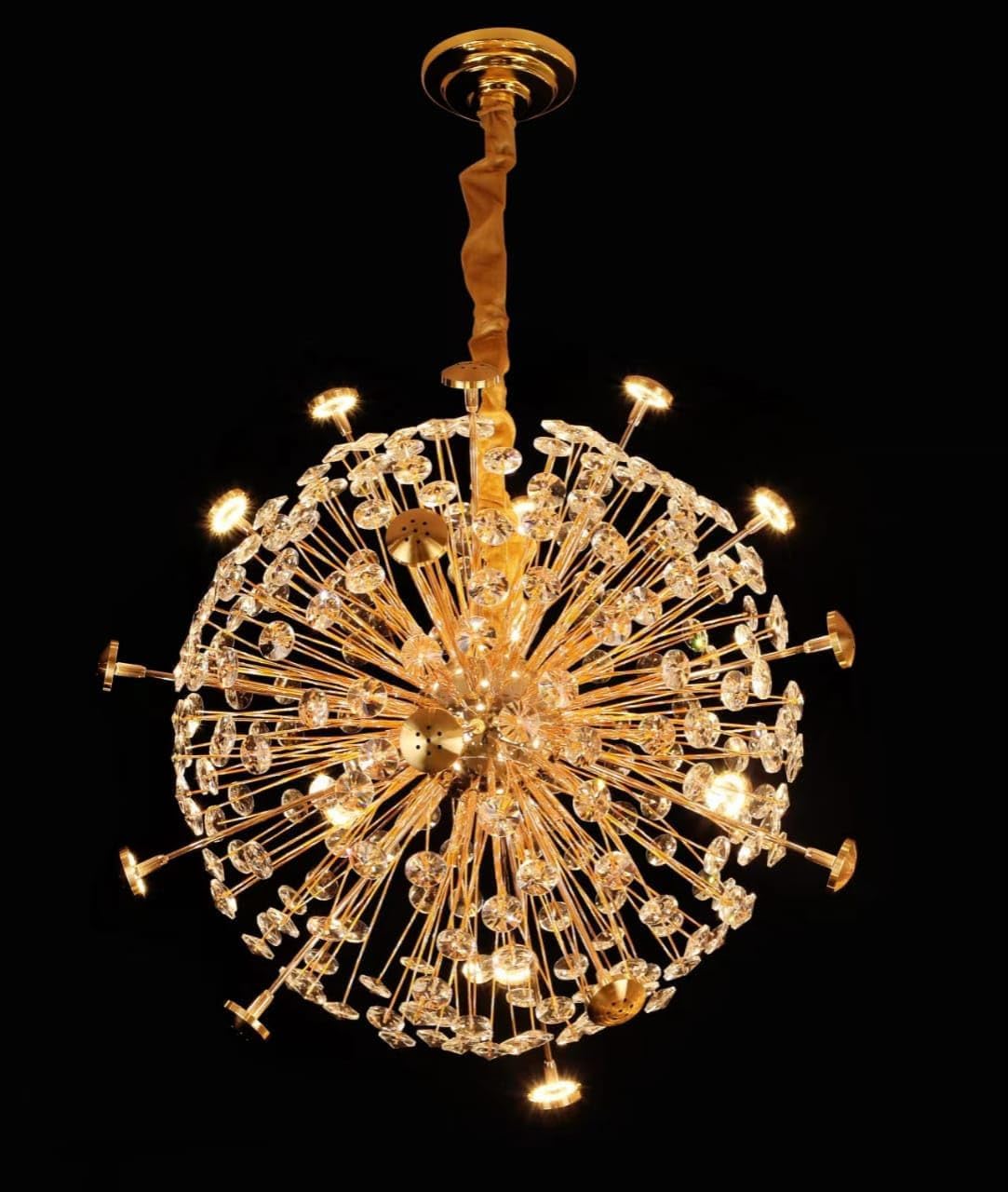 Ojaro Modern Gold Burst Crystal Chandelier Pendant Light for Living Room, Staircase & Luxury Interiors