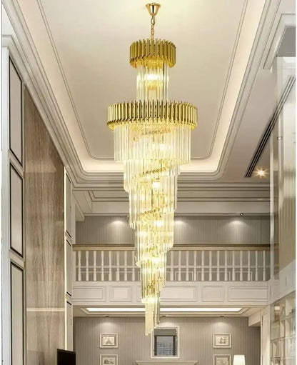 HDC Rotating Stair Long Chandelier Modern Spiral Design Crystal Double Height Chandelier For Staircase