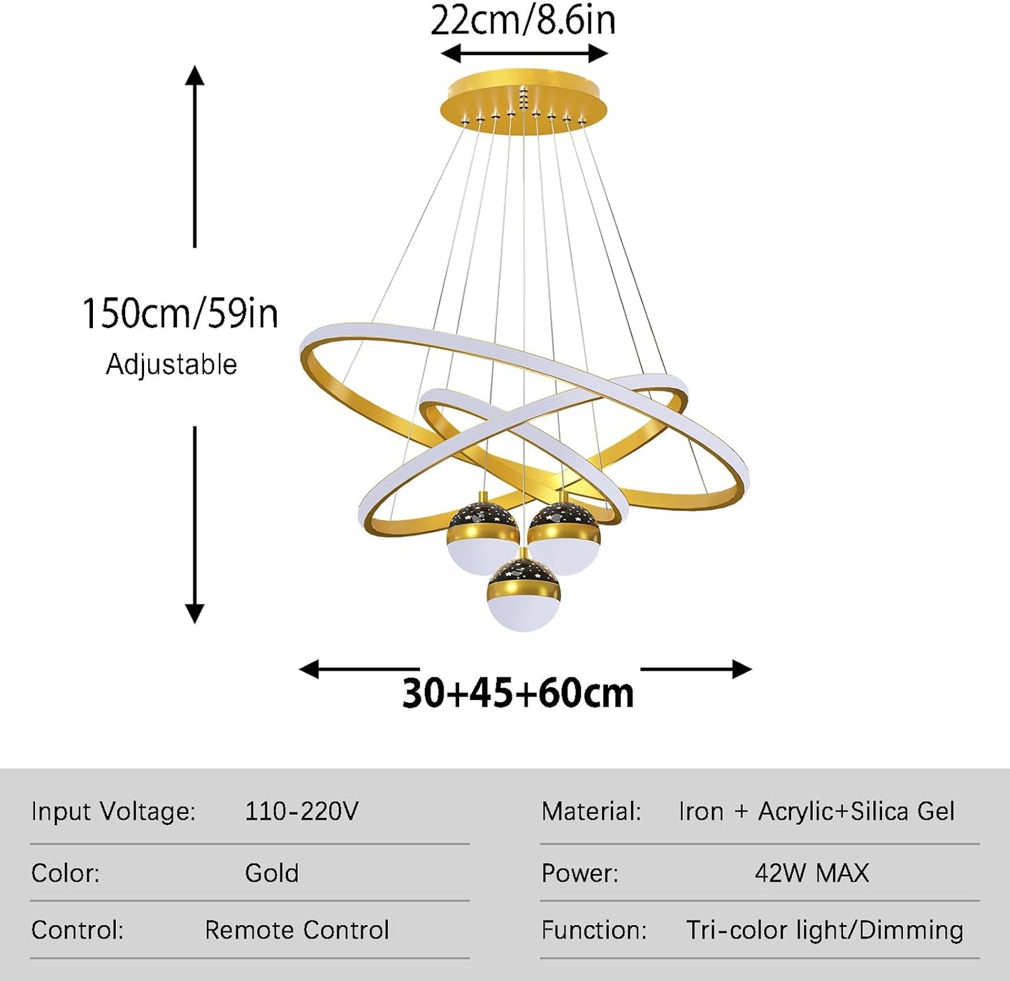 Ojaro Modern LED Infinity Ring Chandelier Light for Living Room & Dining Area