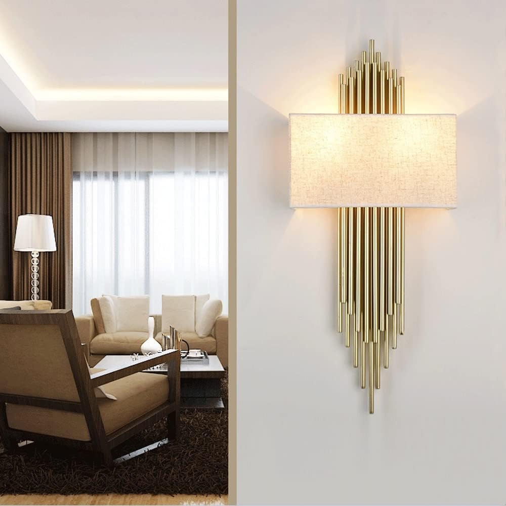 HDC White Shade Modern Gold Metal Wall Light For Drawing Room - Warm White