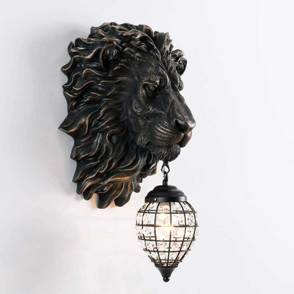 Hdc Modern Background Lion Head Shape, Hollow Crystal Resin Wall Lamp