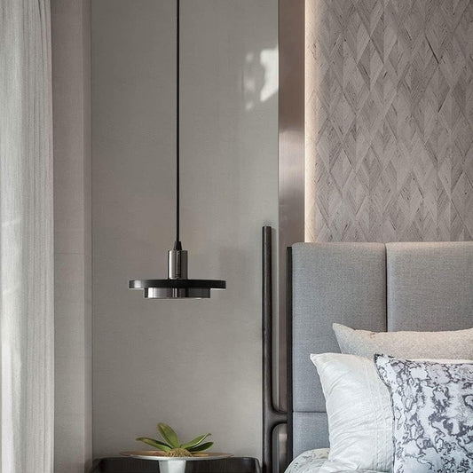HDC Modern Black & Chrome Dual Ring Pendant Light for Bedroom- Tricolor