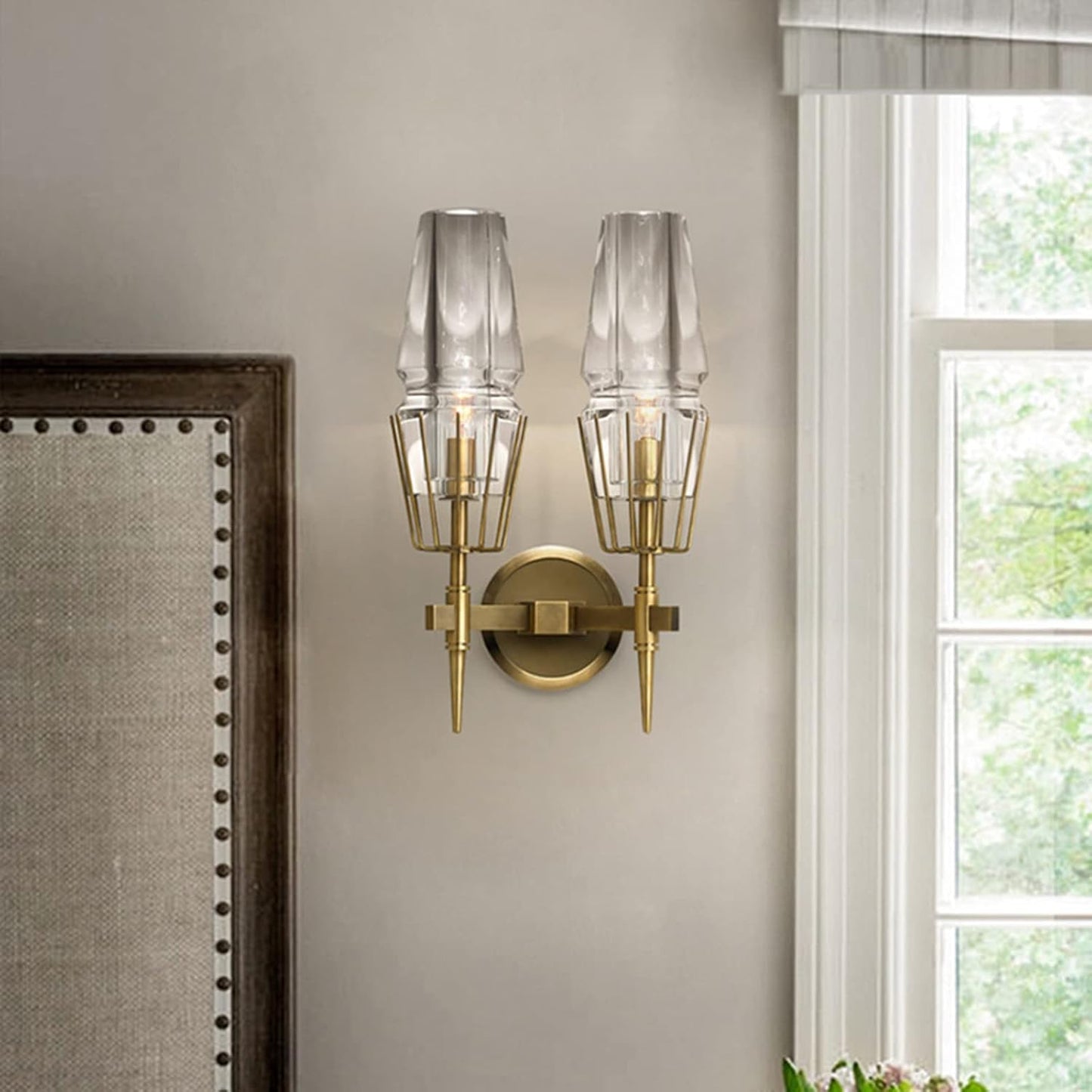 HDC 2 Light Gold Metal Amber Glass Wall Light Copper Metal - Warm White