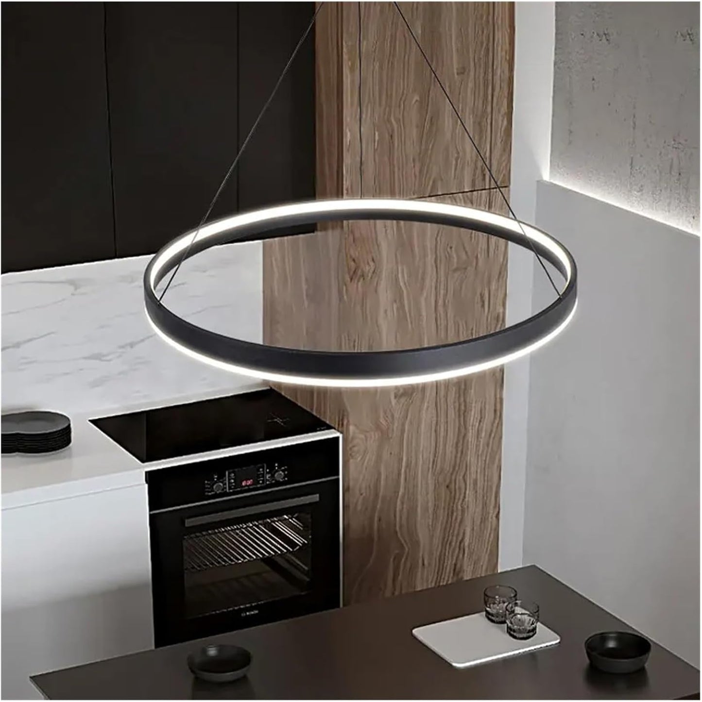 HDC 600mm Black Circular Ring Chandelier Light Modern Halo Ceiling Chandelier