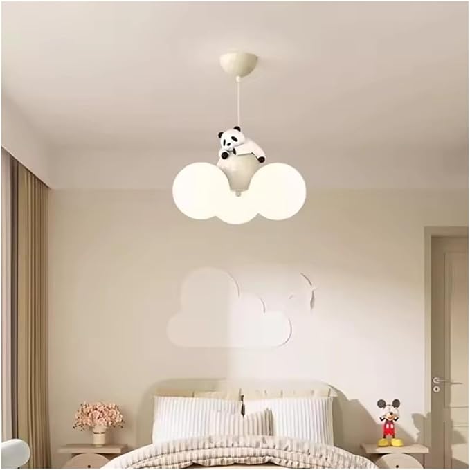 HDC Kids Cloud Pendant Chandelier Light with Playful Panda Figurine for Nursery & Kids Room