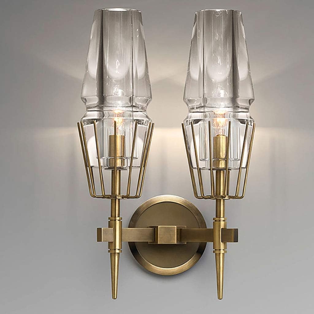 HDC 2 Light Gold Metal Amber Glass Wall Light Copper Metal - Warm White