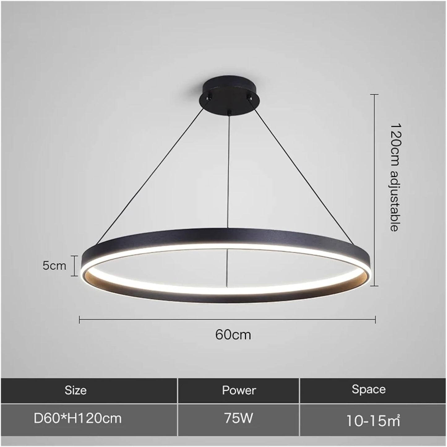 HDC 600mm Black Circular Ring Chandelier Light Modern Halo Ceiling Chandelier