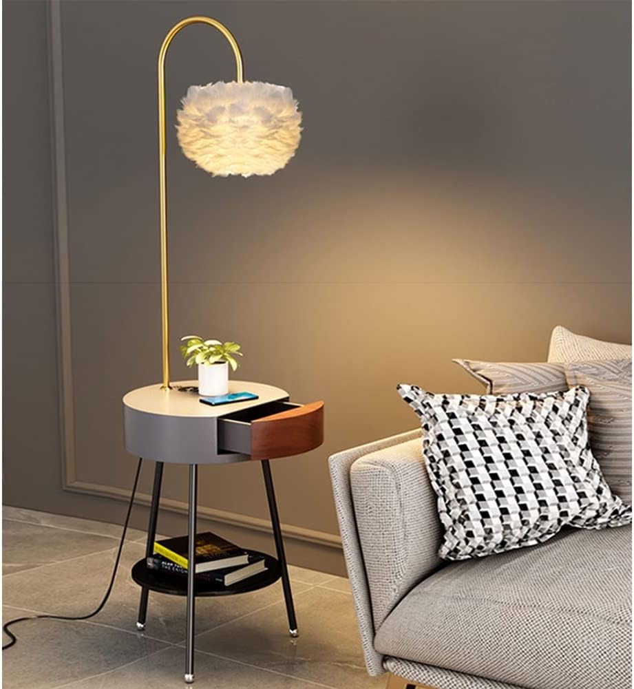 HDC Luxury Feather Shade Floor Lamp with Gold Arch Stand With USB Charging