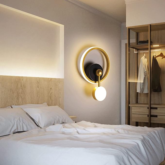 HDC 14W Black Gold Round Shape LED Wall Lamp with Pendulum- Warm White