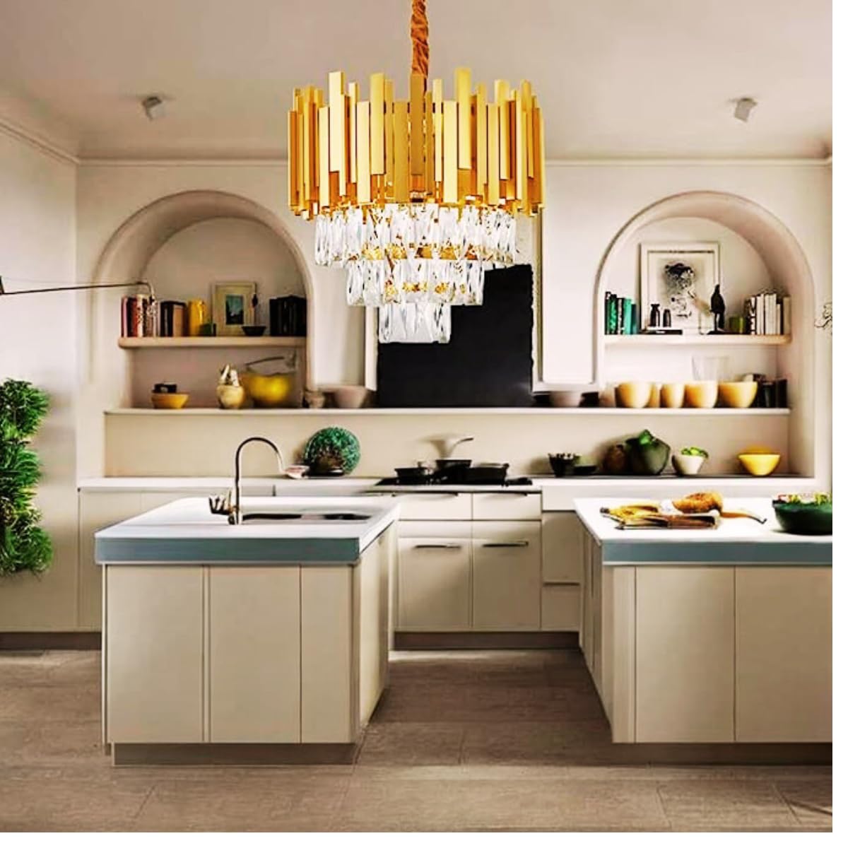 Hdc 400mm Golden Modern 3-Tier Crystal Chandelier - Luxury Ceiling Pendant Lighting Fixture with LED Plate