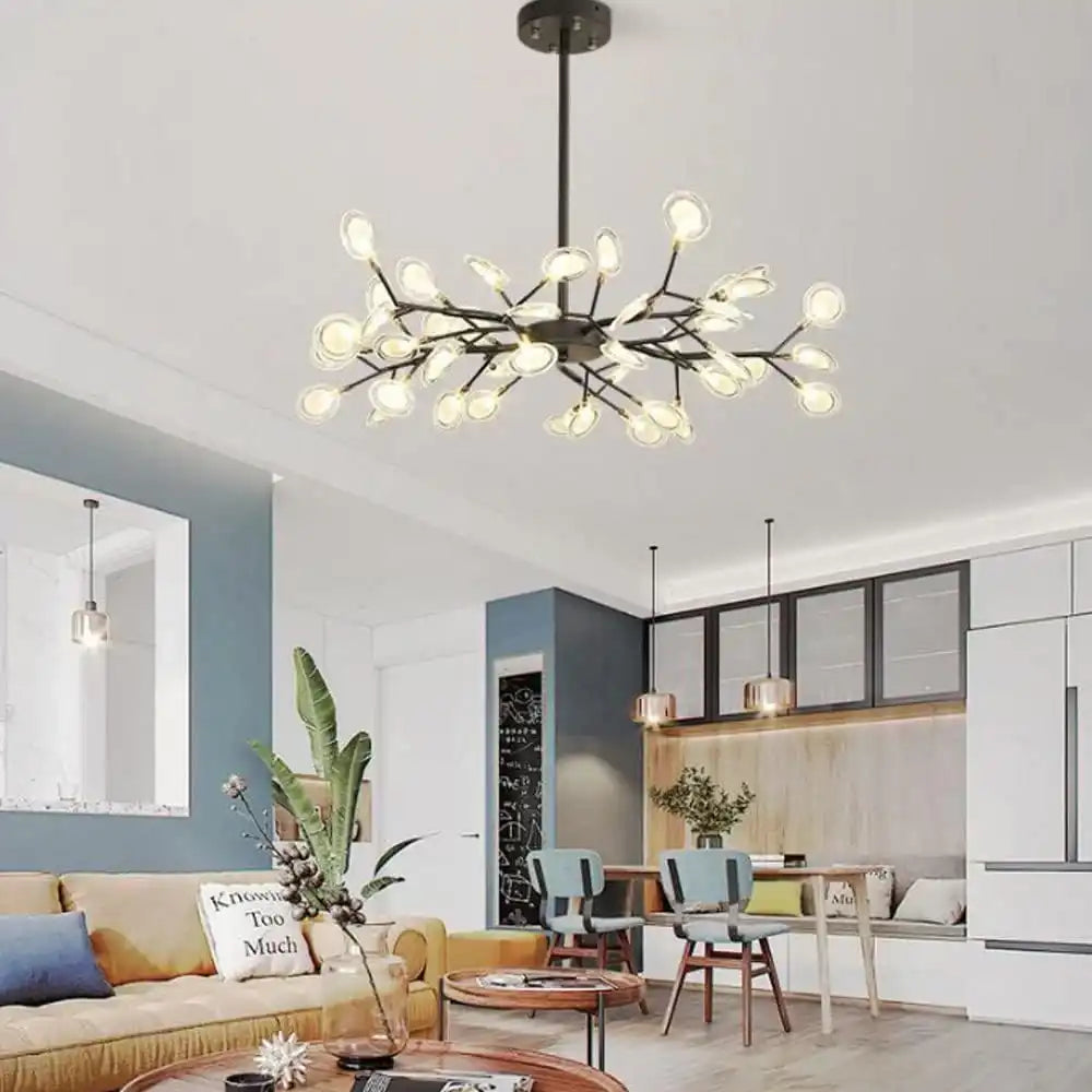 HDC 30 Lights Modern Firefly Sputnik Chandelier for Living room Bar Restaurant, Branch Led Pendant Lighting- Black