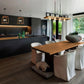 HDC Modern Rectangular Iron & Wood Hanging Chandelier Light for Dining & Living Spaces