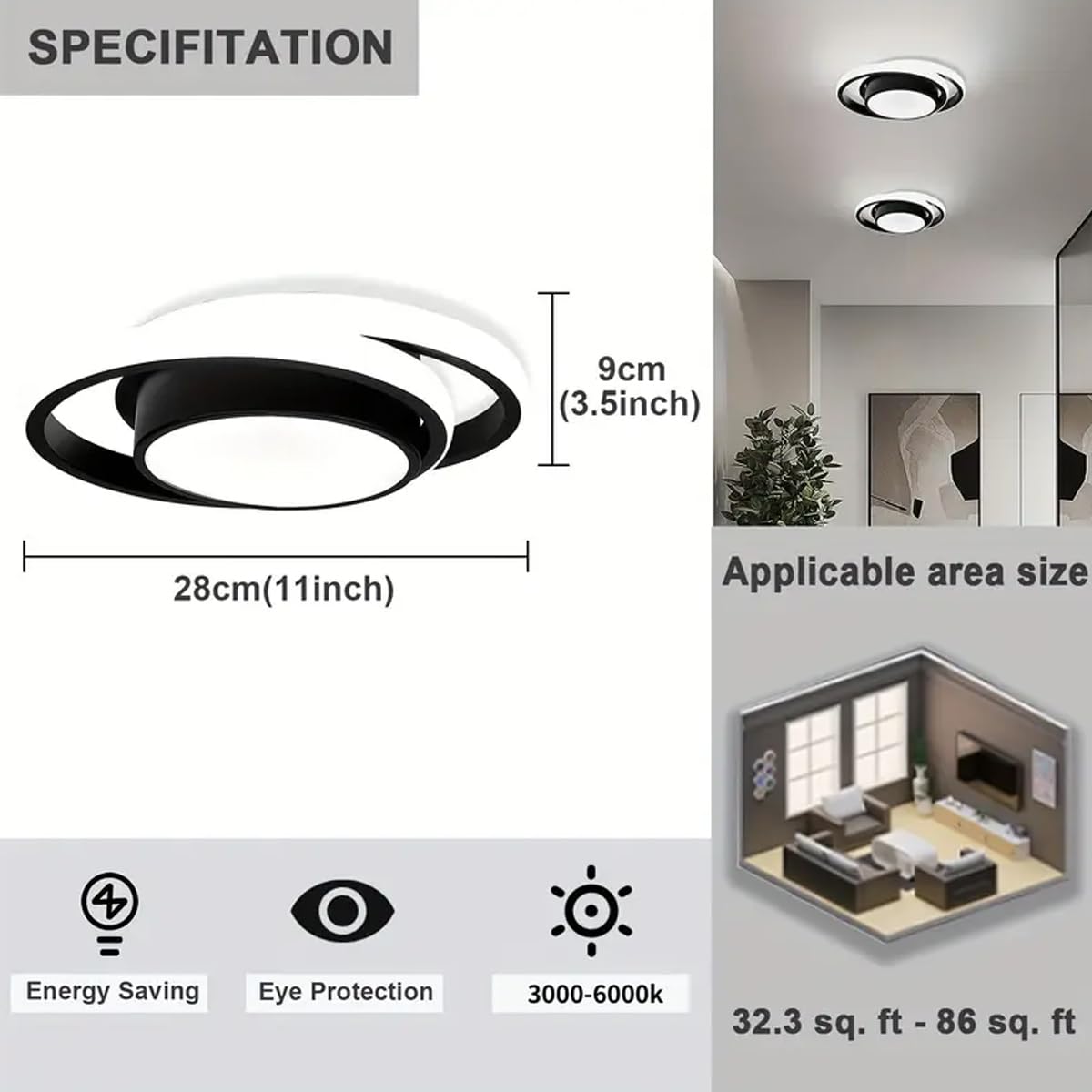 HDC 250mm Premium Modern Ring LED Ceiling Light for Living Room & Bedroom
