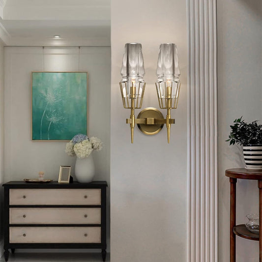 HDC 2 Light Gold Metal Amber Glass Wall Light Copper Metal - Warm White
