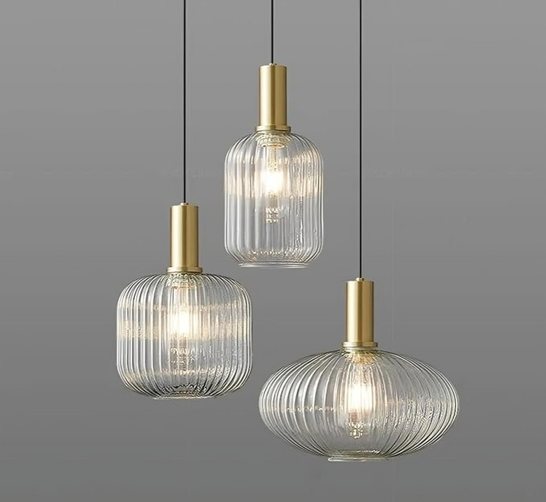 Hdc 3 Light Amber Champagne Glass Pendant Ceiling Hanging Light