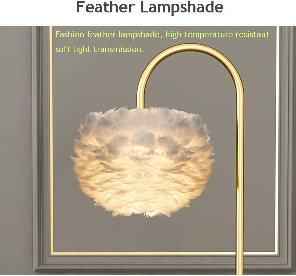 HDC Luxury Feather Shade Floor Lamp with Gold Arch Stand With USB Charging