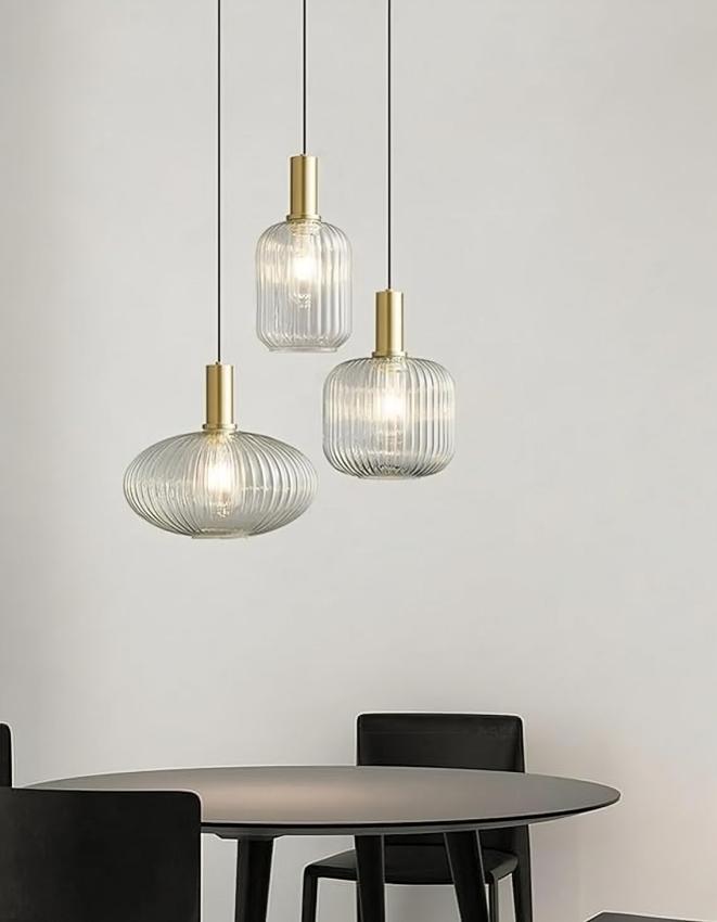 Hdc 3 Light Amber Champagne Glass Pendant Ceiling Hanging Light