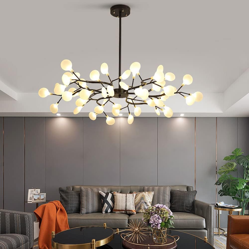 HDC 30 Lights Modern Firefly Sputnik Chandelier for Living room Bar Restaurant, Branch Led Pendant Lighting- Black