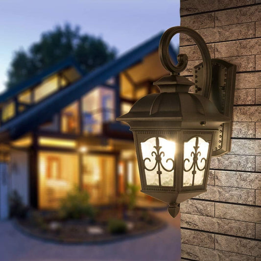 Hdc Vintage Black Outdoor LED Waterproof Balcony Wall Light Creativity Tradition Glass Garden E27 Wall Lamp  - Warm White