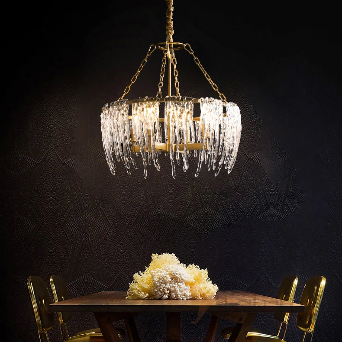 Hdc 600mm Light luxury glass living room dining room duplex floor master bedroom post-modern creative lighting ice cube chandelier