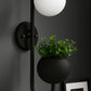HDC Black Modern Wall Light with Glass Globe Shade LED Wall Lamp with Planter Pot For Living Room, Balcony