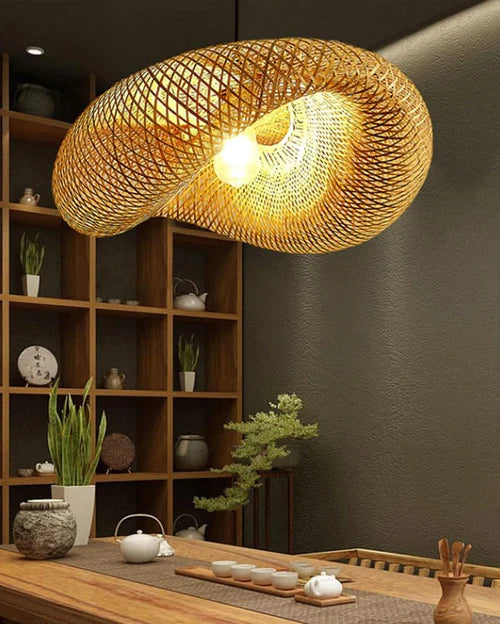 HDC 1-Light Vintage Bamboo Rattan Hanging Light