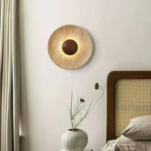Hdc Medieval Yellow Travertine Wood Led Wall Light For Drawing Room - Tricolor