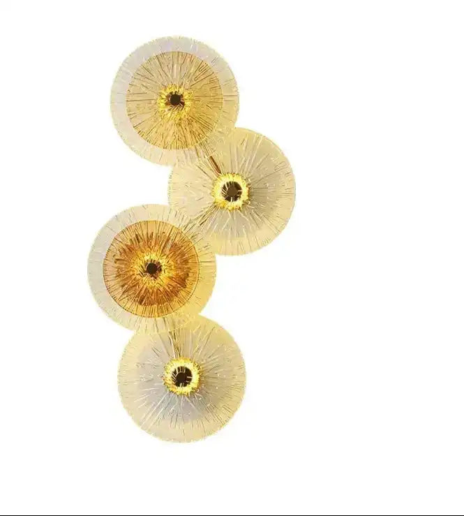 HDC 4 Heads Lotus Leaf Round Clear Glass Crystal Modern Gold Led Wall Light For Drawing Room - Tricolor