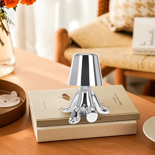 Hdc Little Golden/Silver Man Sitting With One Leg Stretched Stylish Nordic Golden Luxury Portable LED Desk Lamp Cafe Bar Restaurant Home Decoration Night Light
