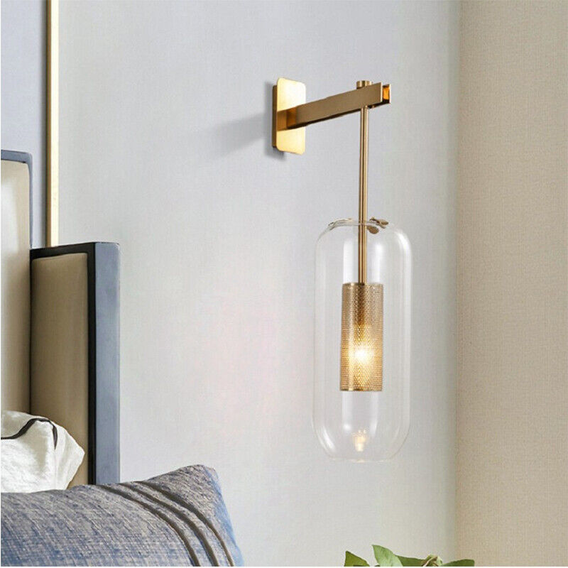 Hdc Industrial Wall Sconce Oblong Clear Glass Wall Mount Lamp with Inner Mesh Cage