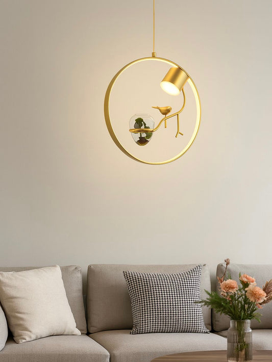 HDC Stylish Gold Metal Hanging Light With Plant Pot Design