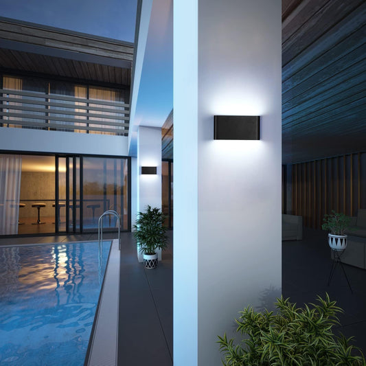 HDC 12w Led Outdoor Exterior Wall Step Up Down Light Fixture Lamp Black Finish Long Warm White