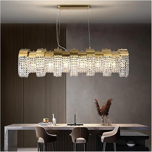 HDC 1100mm Luxury Gold Crystal Linear Chandelier Light for Dining Room, Living Room & Kitchen Island