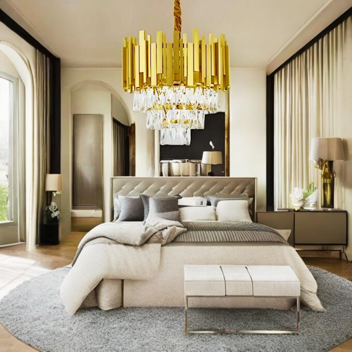 Hdc 400mm Golden Modern 3-Tier Crystal Chandelier - Luxury Ceiling Pendant Lighting Fixture with LED Plate