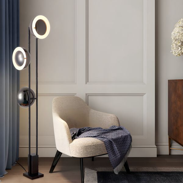 HDC Black Modern 3 Lights Nordic Style LED Standing Light Floor Lamp for Reading, Bedroom & Study