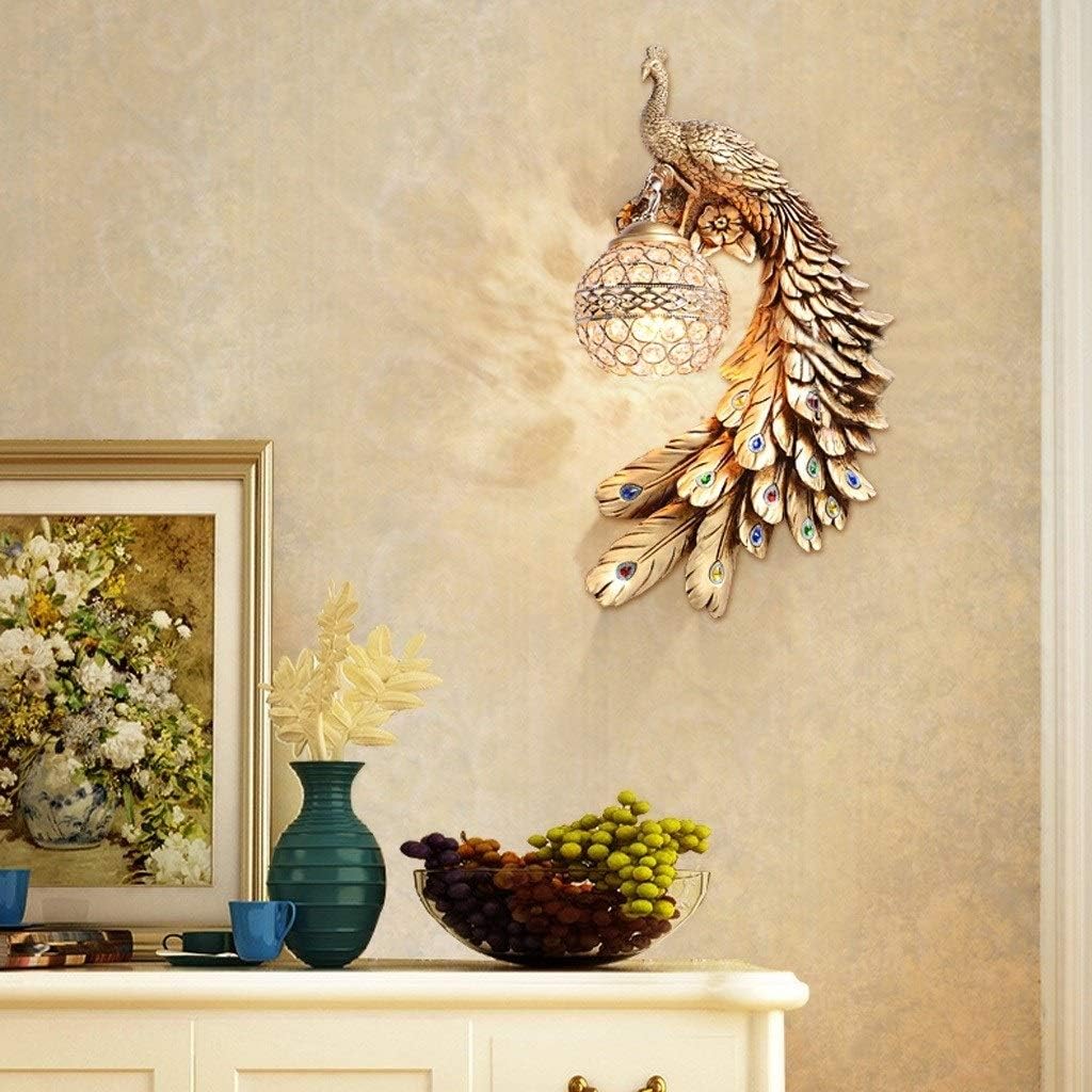 Hdc Peacock Resin Wall Mounted Led Night Lamp Antique Wall Light Lamp- Gold